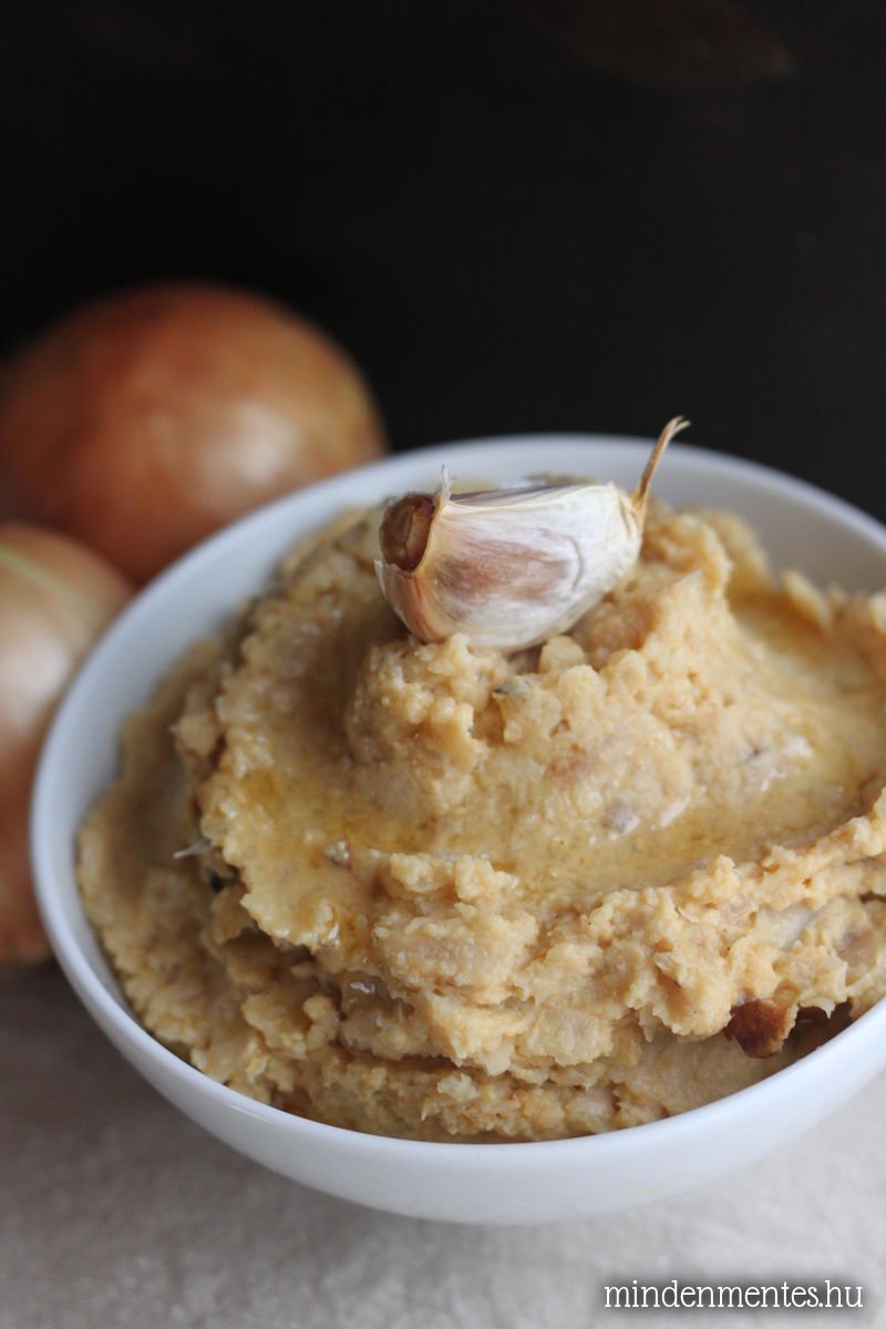 Csicseriborsó krém (hummusz) sült hagymával és fokhagymával #gluténmentes #vegán #recept |mindenmentes.hu