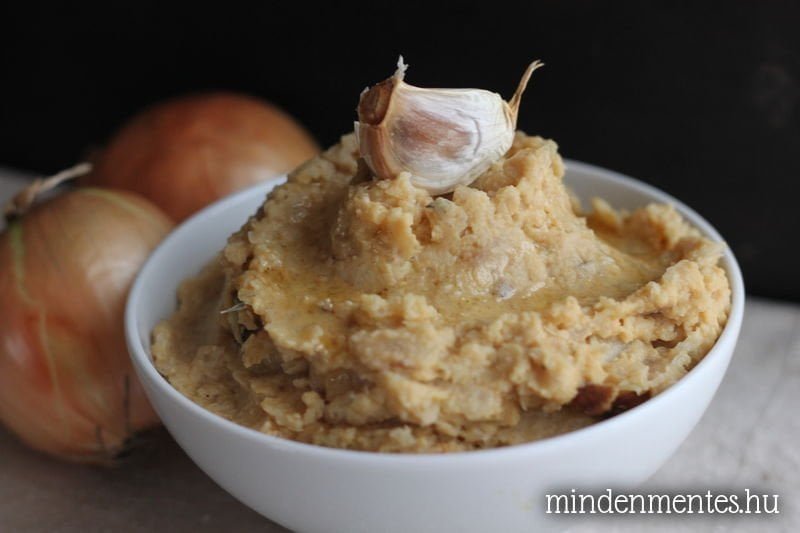 Csicseriborsó krém (hummusz) sült hagymával és fokhagymával #gluténmentes #vegán #recept |mindenmentes.hu