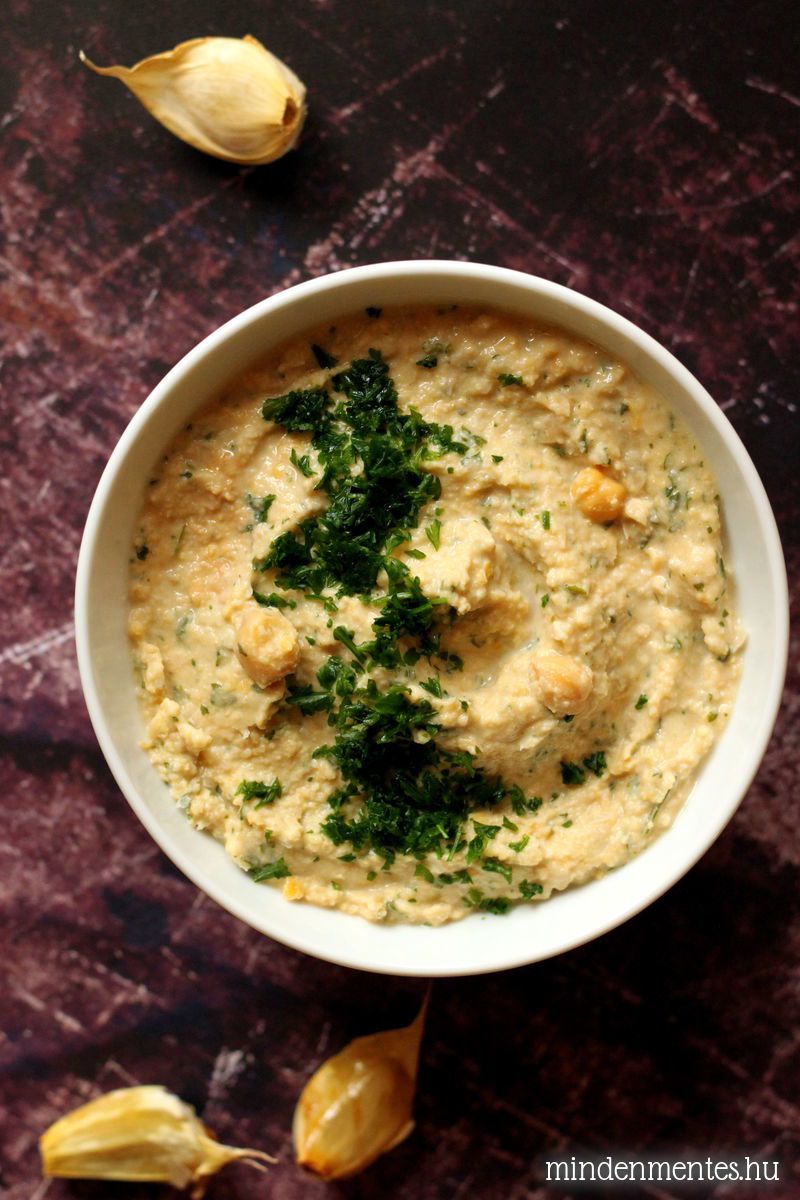 Sült fokhagymás, petrezselymes hummusz #gluténmentes #vegán |mindenmentes.hu